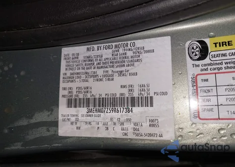 2009 Mercury Milan I4 from USA, damaged, VIN 3MEHM07Z59R617384